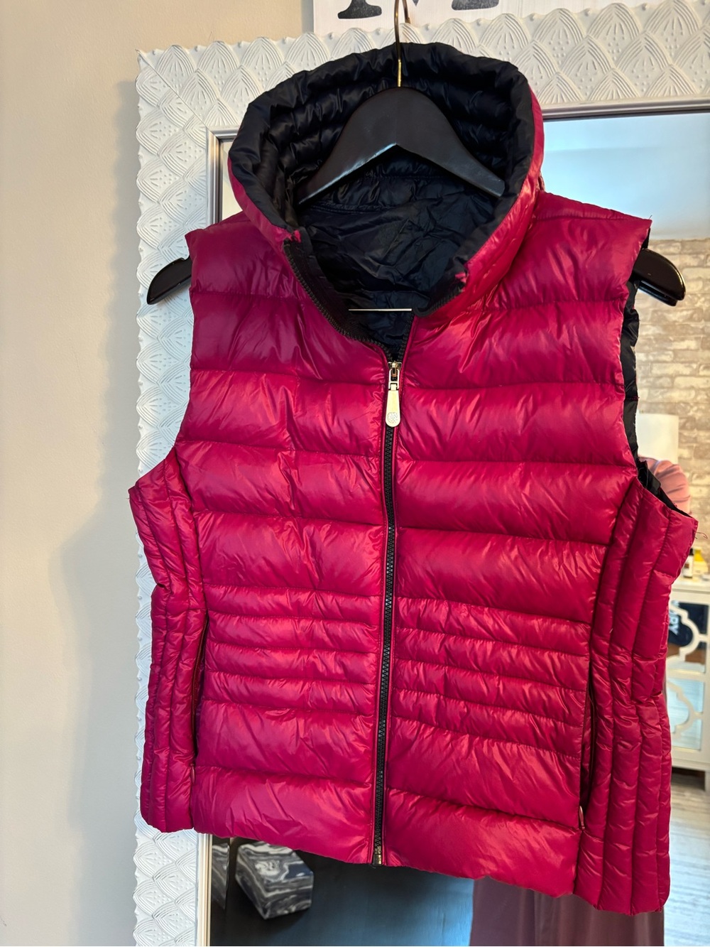 Vince Camuto Fuchsia Dawn Quilted Puffer Vest with Navy Lining